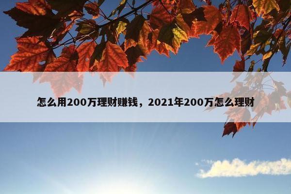 怎么用200万理财赚钱，2021年200万怎么理财