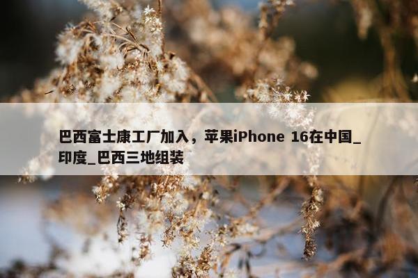 巴西富士康工厂加入，苹果iPhone 16在中国_印度_巴西三地组装