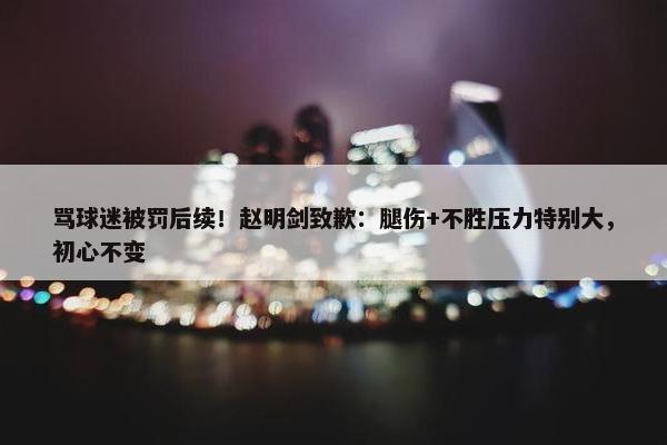 骂球迷被罚后续！赵明剑致歉：腿伤+不胜压力特别大，初心不变