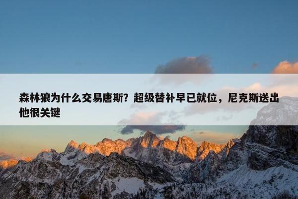 森林狼为什么交易唐斯？超级替补早已就位，尼克斯送出他很关键