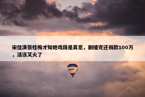 宋佳演张桂梅才知她戏路是真宽，剧播完还捐款100万，活该又火了