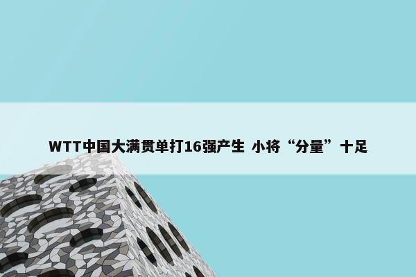 WTT中国大满贯单打16强产生 小将“分量”十足