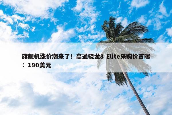 旗舰机涨价潮来了！高通骁龙8 Elite采购价首曝：190美元