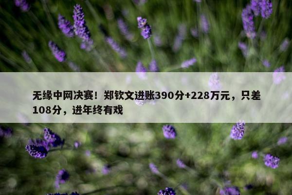 无缘中网决赛！郑钦文进账390分+228万元，只差108分，进年终有戏