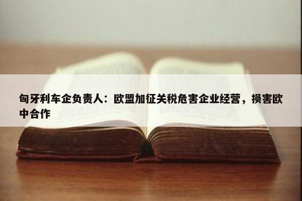 匈牙利车企负责人：欧盟加征关税危害企业经营，损害欧中合作