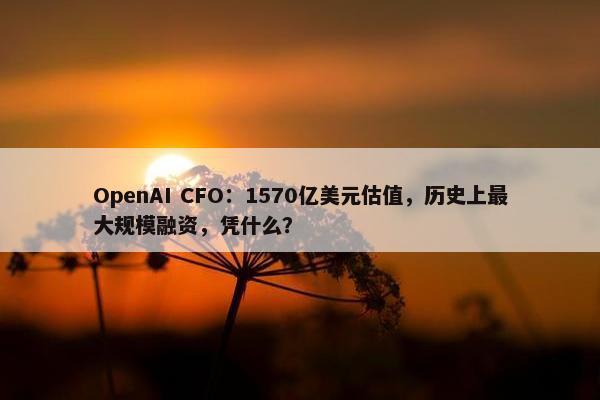 OpenAI CFO：1570亿美元估值，历史上最大规模融资，凭什么？