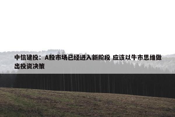 中信建投：A股市场已经进入新阶段 应该以牛市思维做出投资决策