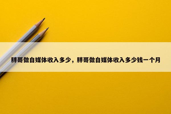 胖哥做自媒体收入多少，胖哥做自媒体收入多少钱一个月