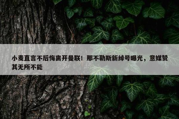 小麦直言不后悔离开曼联！那不勒斯新绰号曝光，意媒赞其无所不能