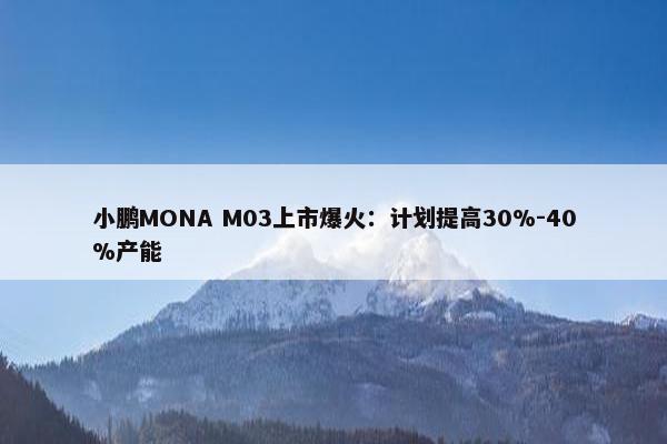 小鹏MONA M03上市爆火：计划提高30%-40%产能