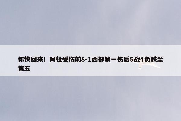 你快回来！阿杜受伤前8-1西部第一伤后5战4负跌至第五