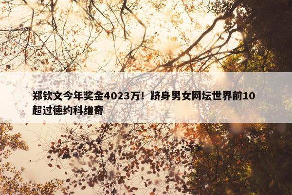 郑钦文今年奖金4023万！跻身男女网坛世界前10 超过德约科维奇