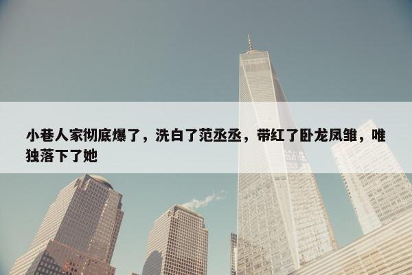 小巷人家彻底爆了，洗白了范丞丞，带红了卧龙凤雏，唯独落下了她