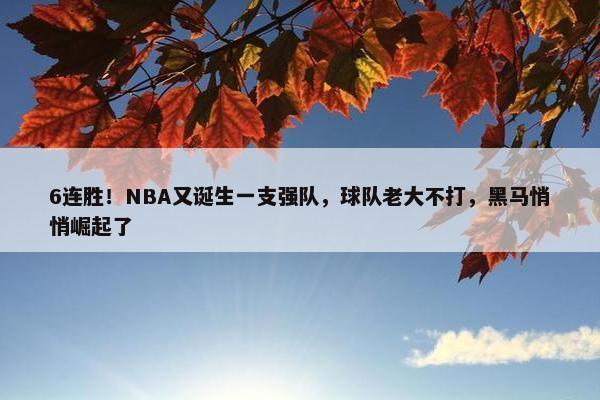 6连胜！NBA又诞生一支强队，球队老大不打，黑马悄悄崛起了