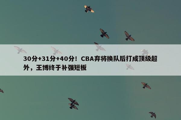 30分+31分+40分！CBA弃将换队后打成顶级超外，王博终于补强短板