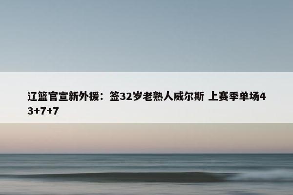 辽篮官宣新外援：签32岁老熟人威尔斯 上赛季单场43+7+7