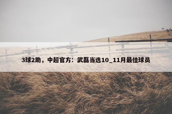 3球2助，中超官方：武磊当选10_11月最佳球员