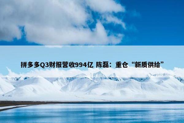 拼多多Q3财报营收994亿 陈磊：重仓“新质供给”