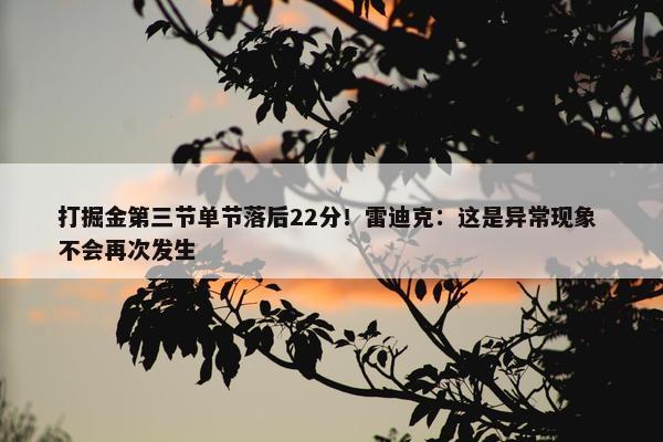 打掘金第三节单节落后22分！雷迪克：这是异常现象 不会再次发生