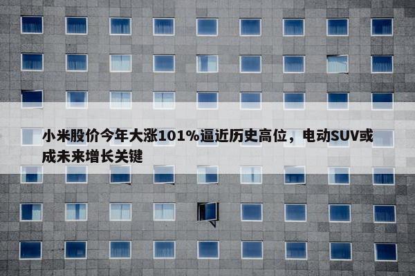 小米股价今年大涨101%逼近历史高位，电动SUV或成未来增长关键