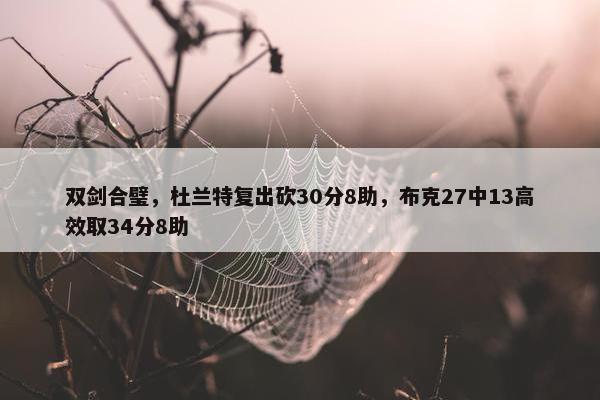 双剑合璧，杜兰特复出砍30分8助，布克27中13高效取34分8助